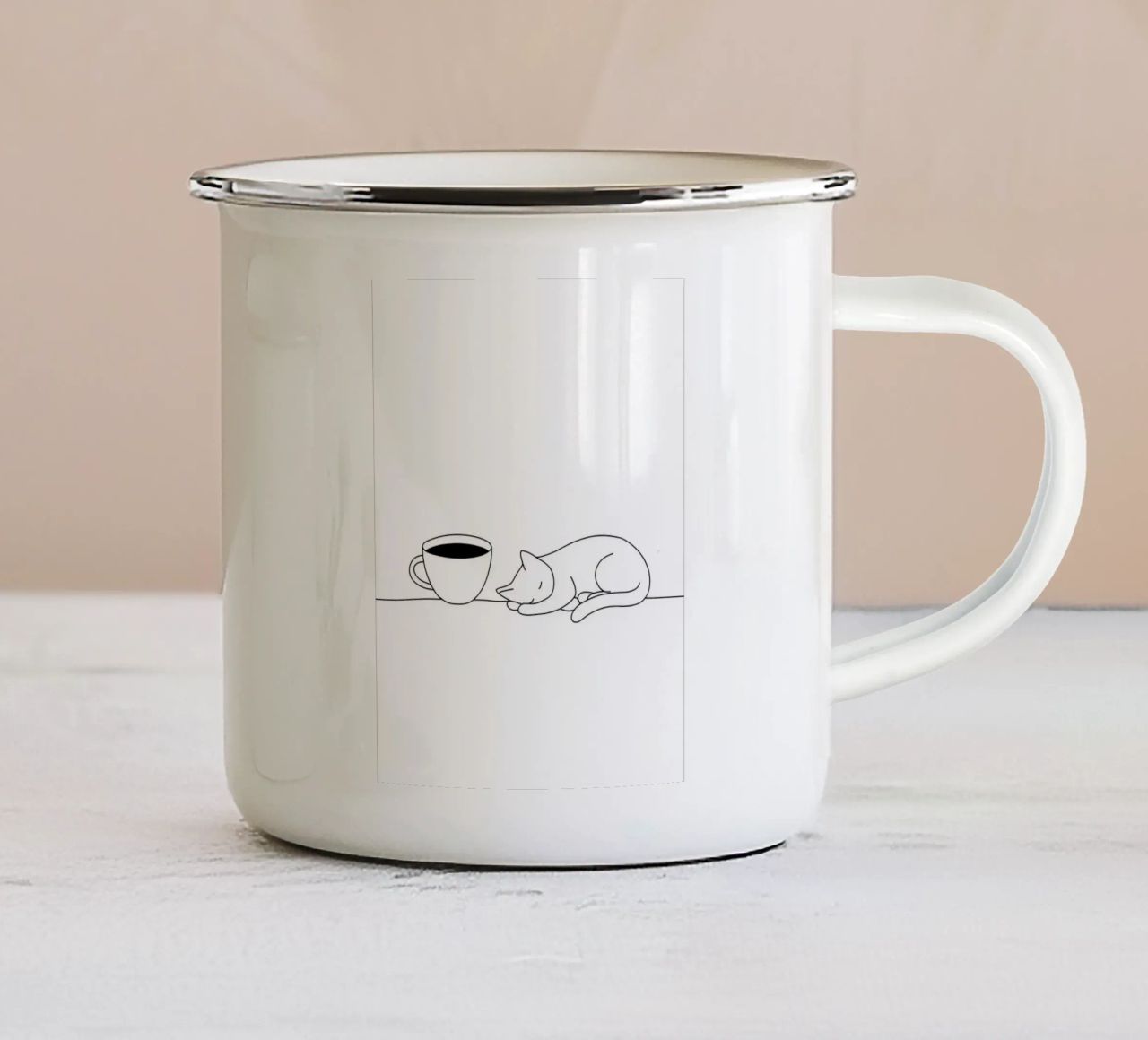 Gatto e caffè Line Art minimalista tazza in smalto da Viv Line Art