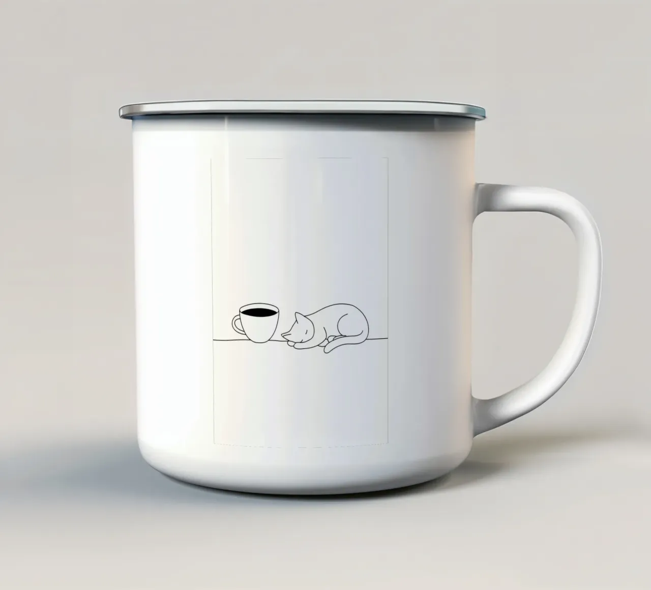 Cat And Coffee Minimalist Line Art enamel mug by Viv Line Art