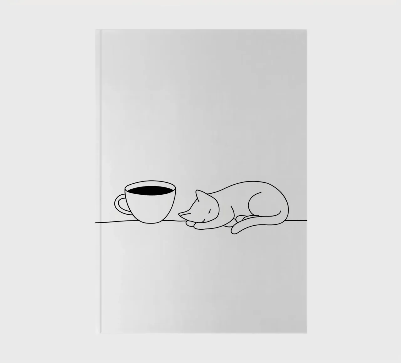 Cat And Coffee Minimalist Line Art notebook by Viv Line Art