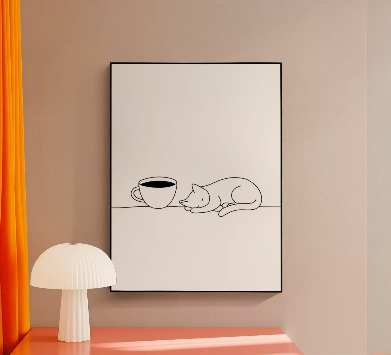 Gatto e caffè Line Art minimalista plexiglass da Viv Line Art