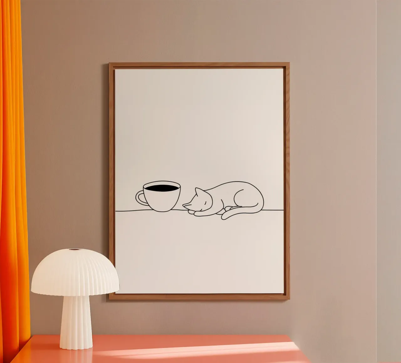 Gatto e caffè Line Art minimalista alluminio dibond da Viv Line Art