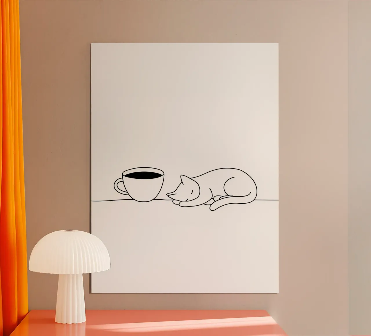 Gatto e caffè Line Art minimalista carta hahnemühle da Viv Line Art