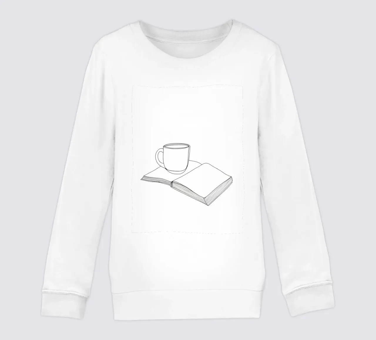 Caffè e libro Line Art minimalista felpa bambino da Viv Line Art