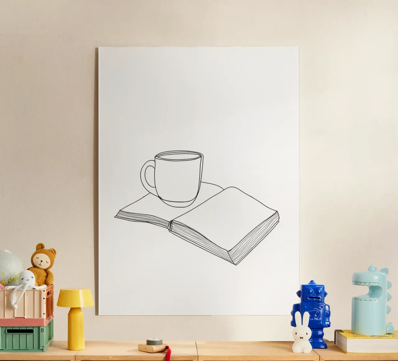 Caffè e libro Line Art minimalista plexiglass da Viv Line Art