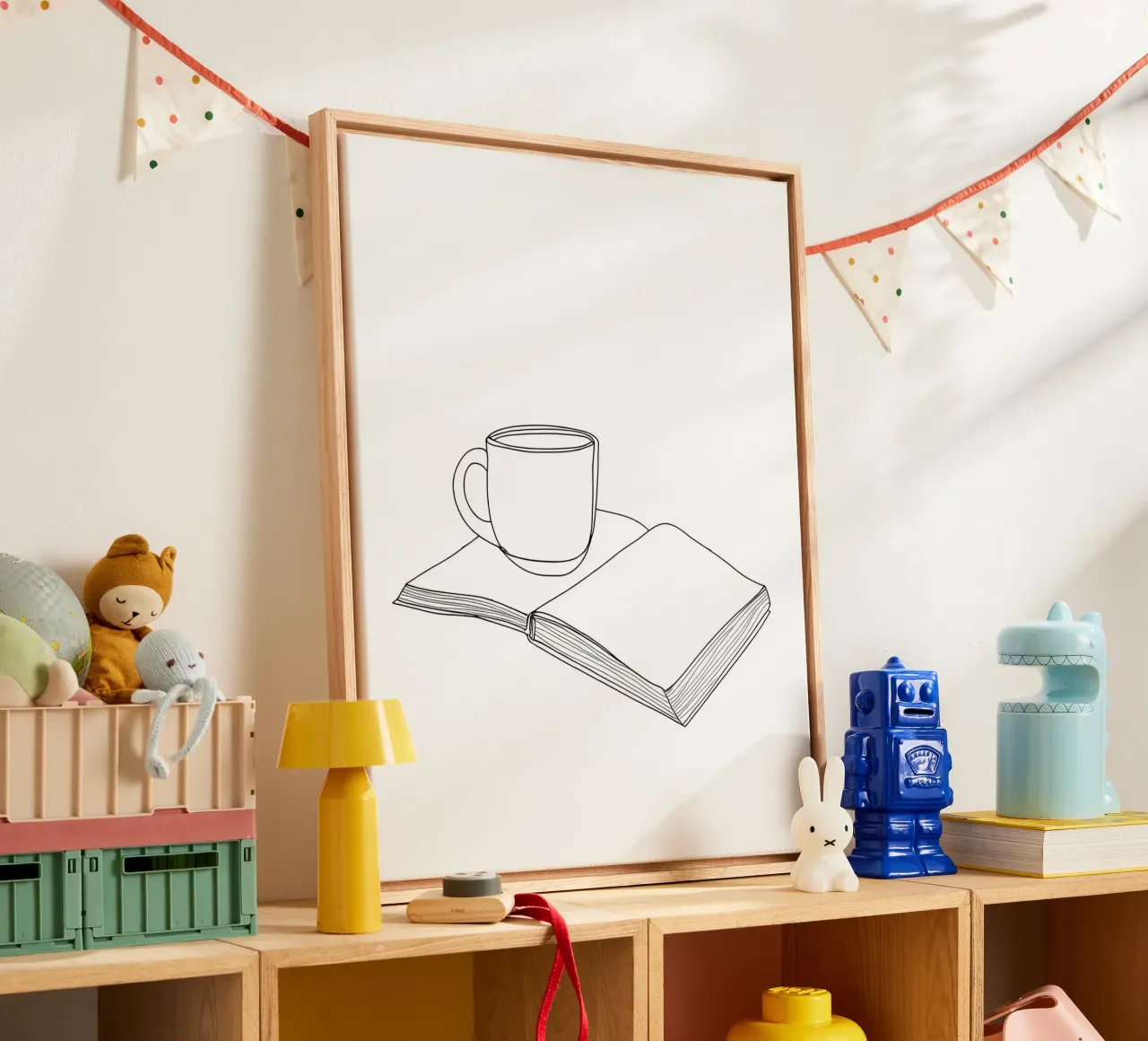 Caffè e libro Line Art minimalista tela con Cornice a cassetta da Viv Line Art