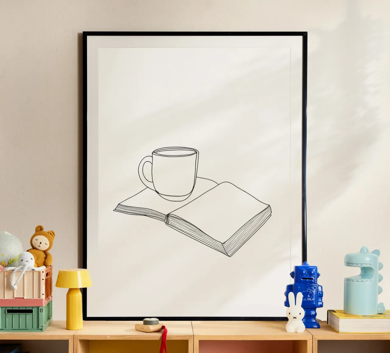 Caffè e libro Line Art minimalista carta hahnemühle da Viv Line Art