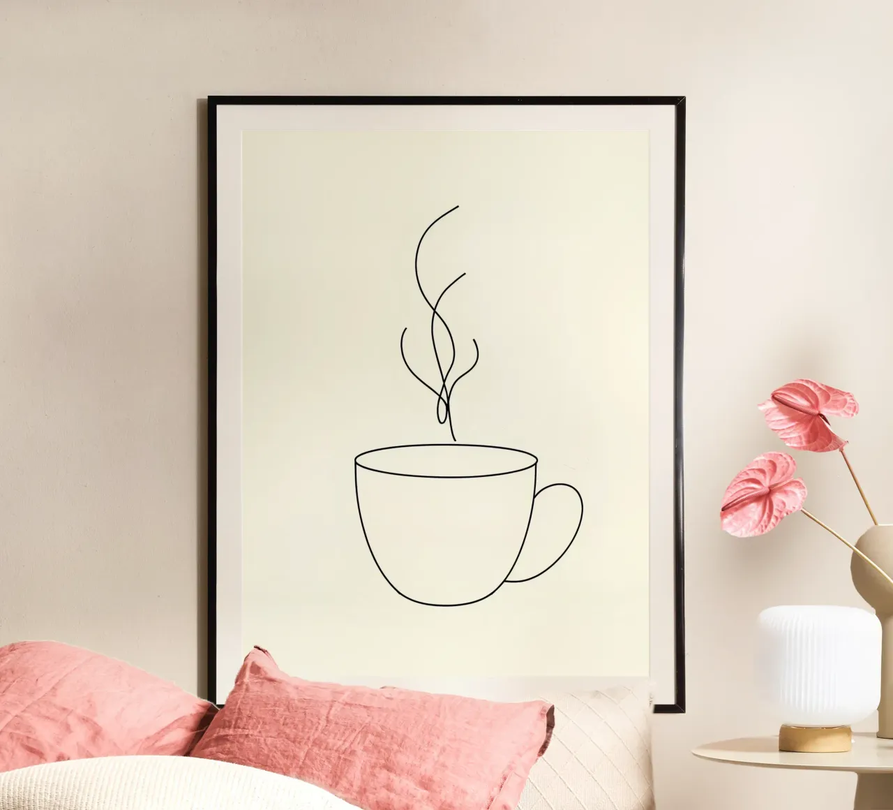 Tazza da caffè Line Art minimalista poster con telaio in alluminio da Viv Line Art