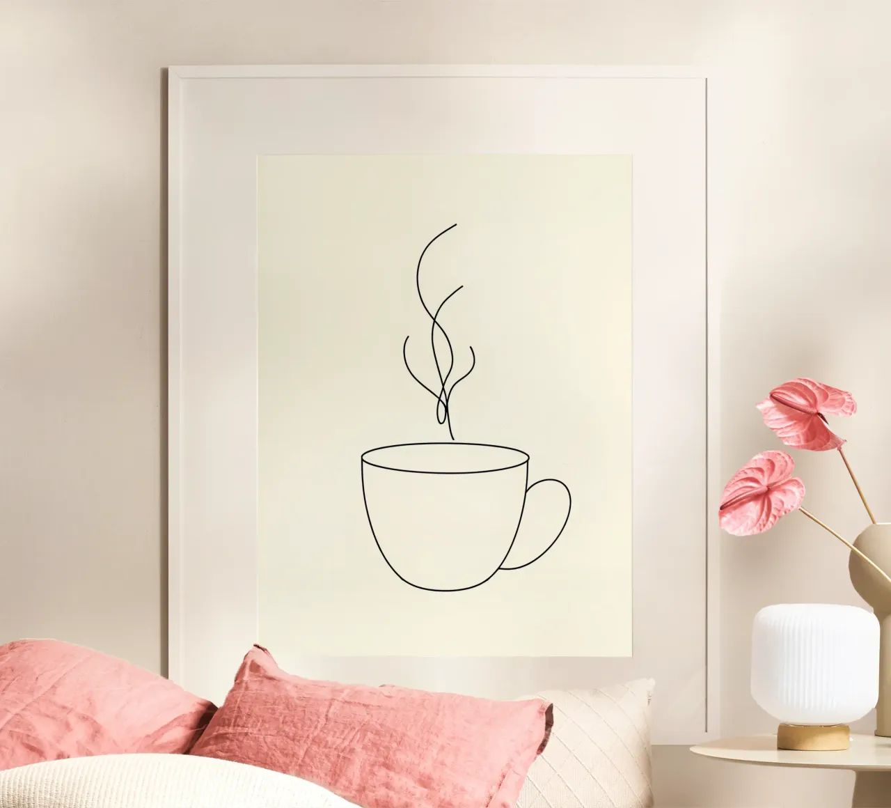 Tazza da caffè Line Art minimalista poster con telaio in alluminio da Viv Line Art