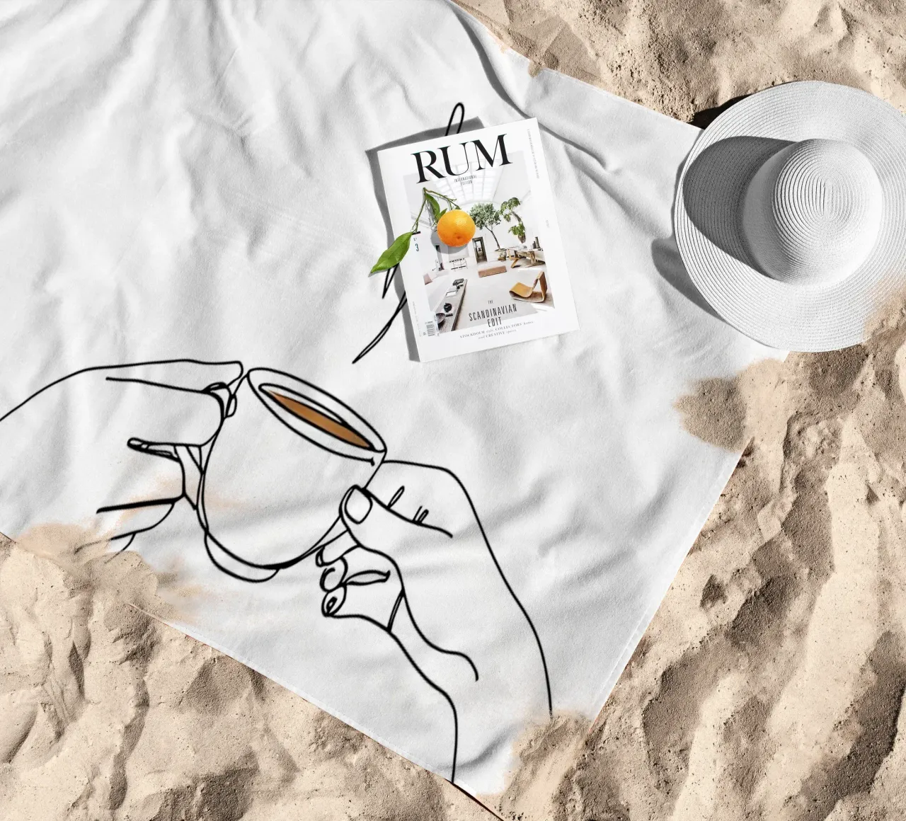 Pausa caffè Line Art minimalista telo mare da Viv Line Art