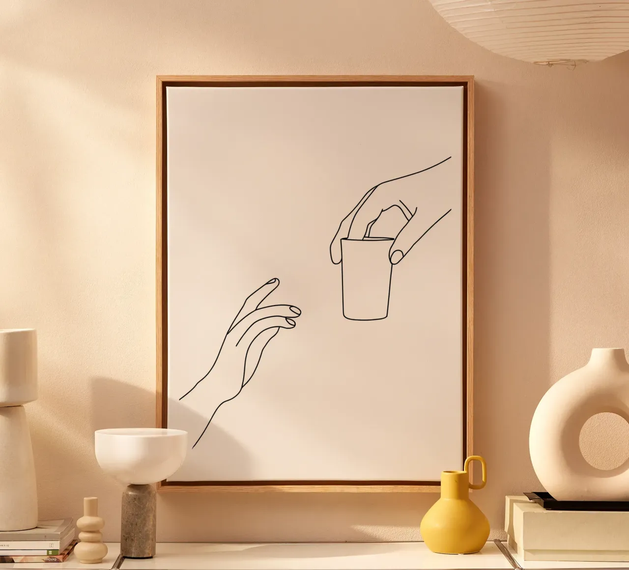Un bicchiere di bibita minimalista Line Art tela con Cornice a cassetta da Viv Line Art