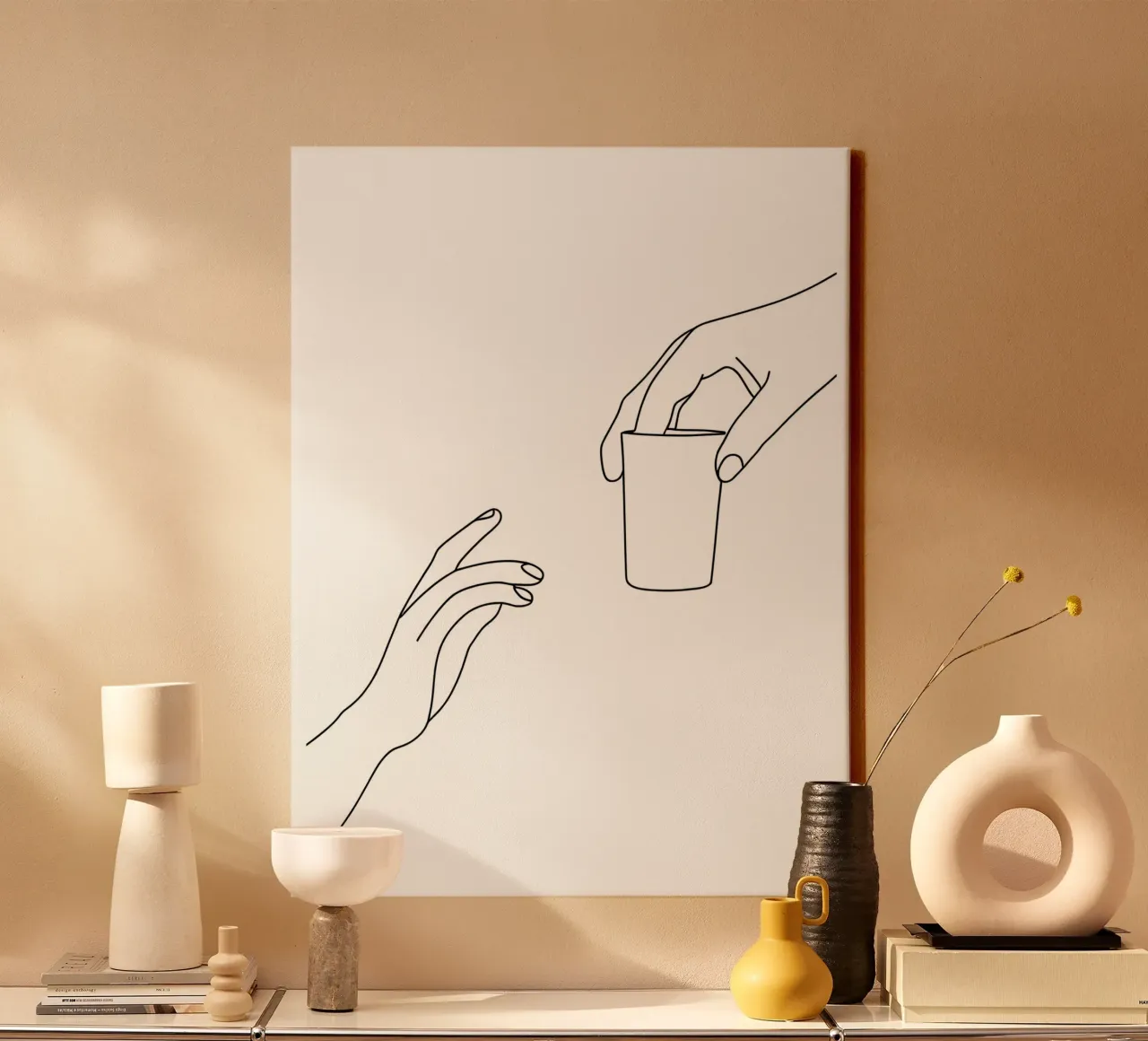 Un bicchiere di bibita minimalista Line Art tela con Cornice a cassetta da Viv Line Art