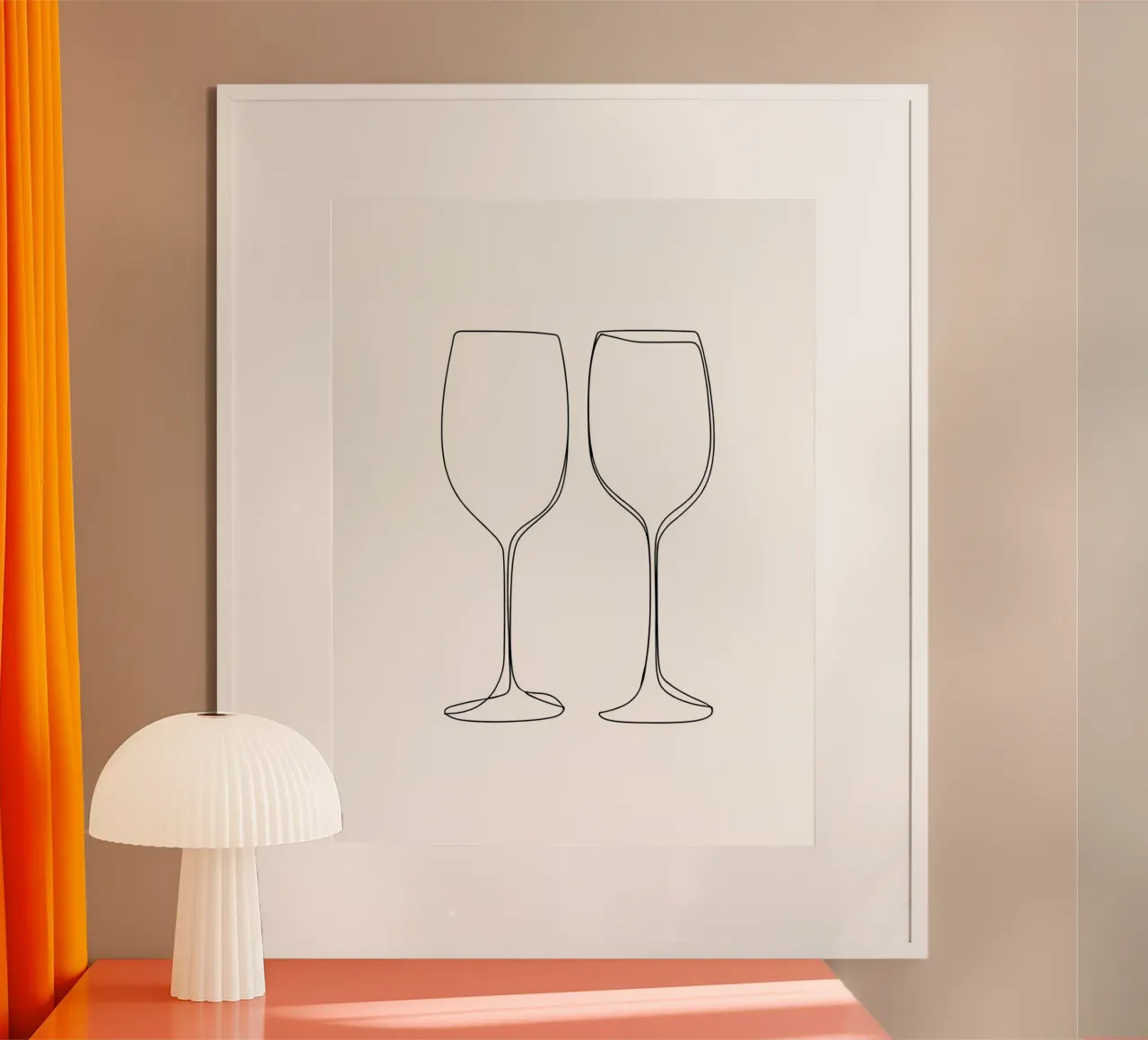 Bicchiere di vino Line Art minimalista poster con telaio in legno da Viv Line Art