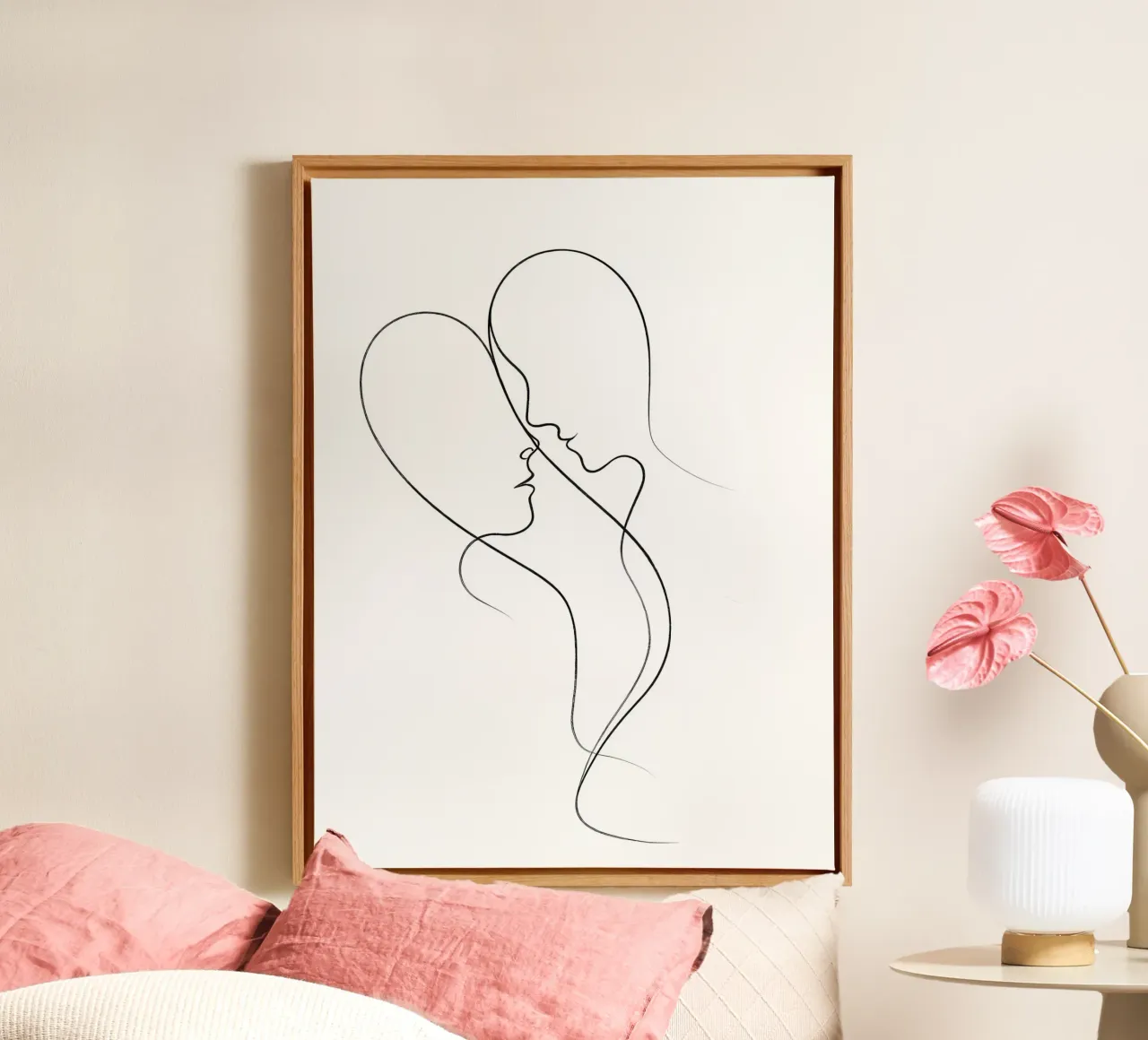 Mit dir Minimalist Line Art Leinwand mit Schattenfugenrahmen von Viv Line Art