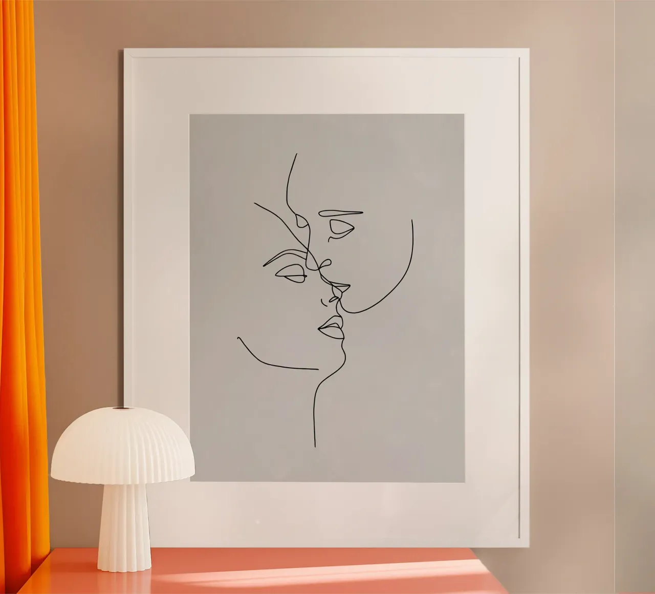 Volti di coppia Line Art minimalista poster con telaio in legno da Viv Line Art