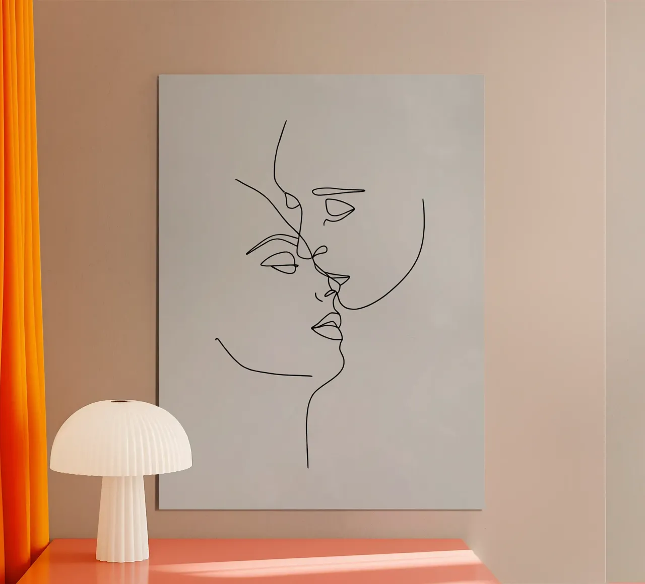 Volti di coppia Line Art minimalista poster con telaio in legno da Viv Line Art