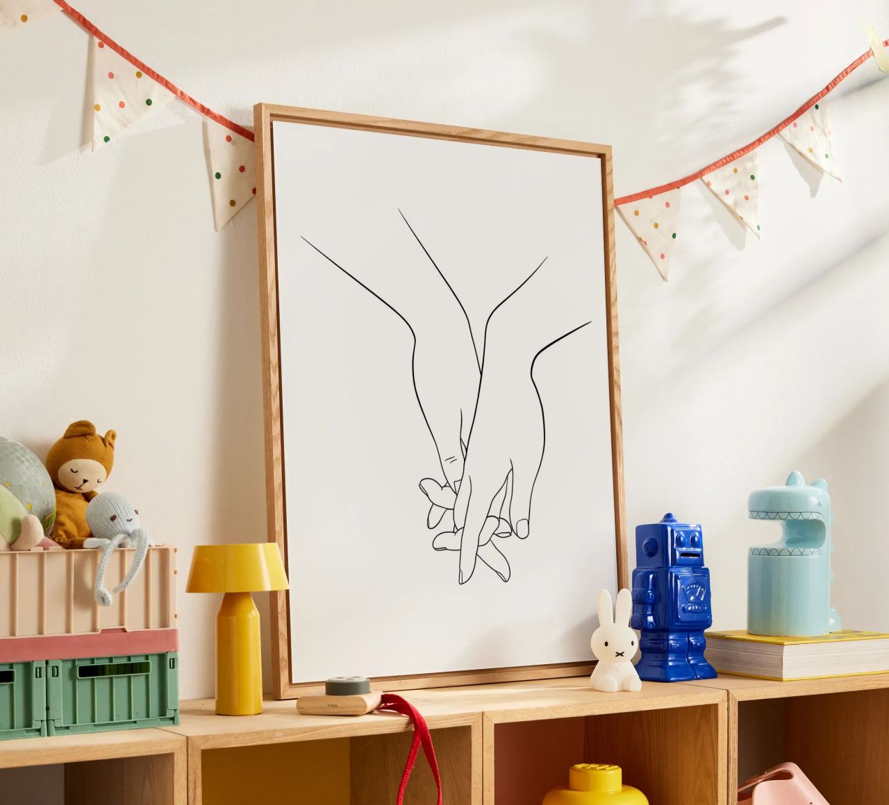 Mani che si tengono in mano Line Art minimalista plexiglass da Viv Line Art