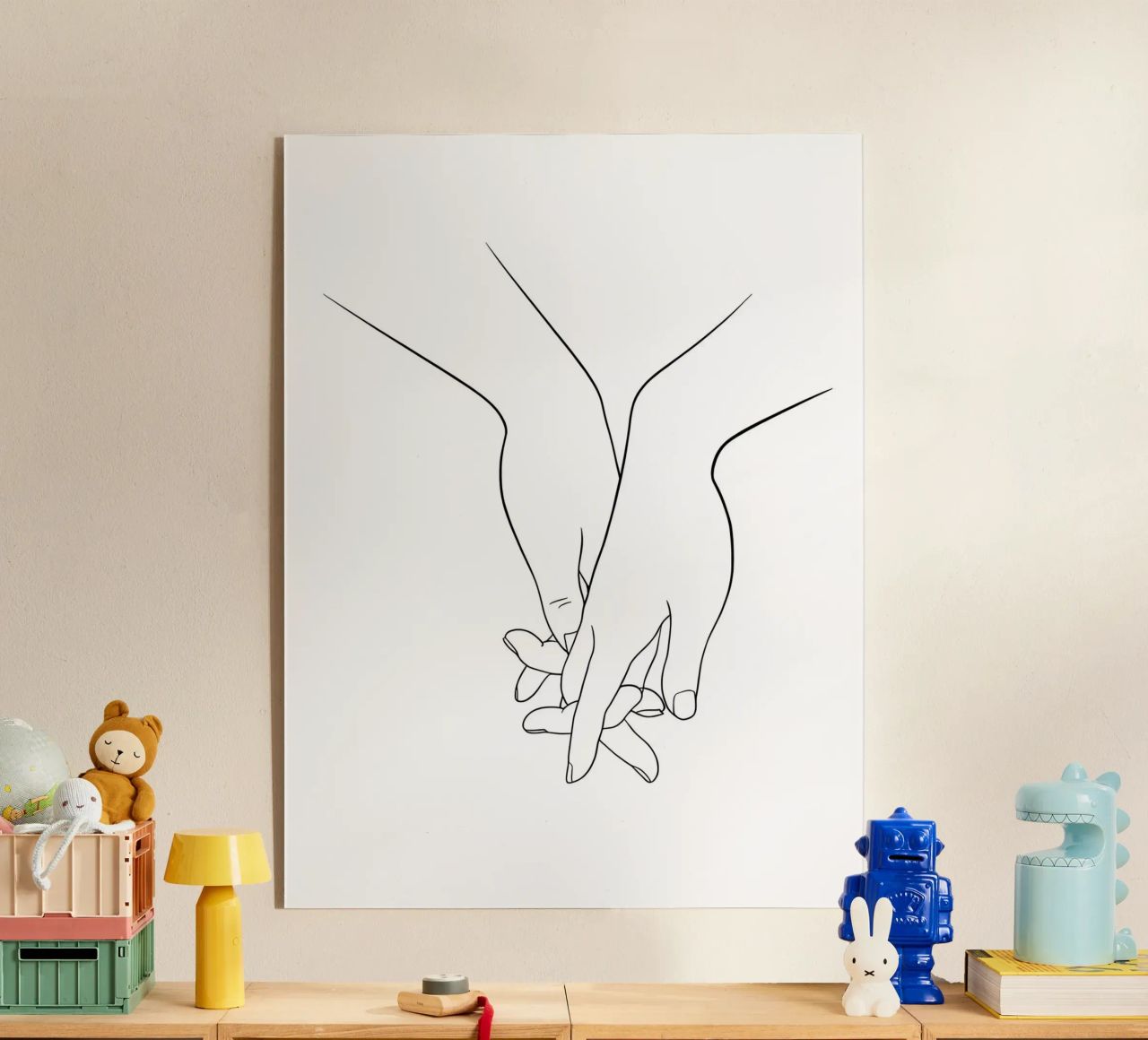 Mani che si tengono in mano Line Art minimalista plexiglass da Viv Line Art