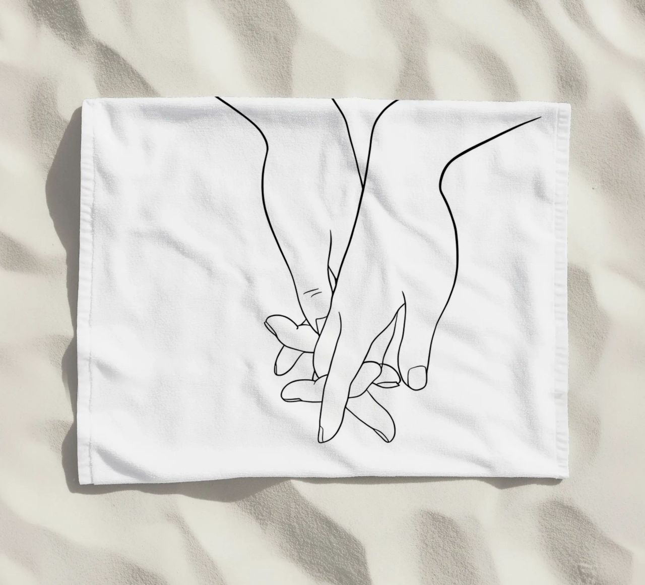 Mani che si tengono in mano Line Art minimalista telo mare da Viv Line Art