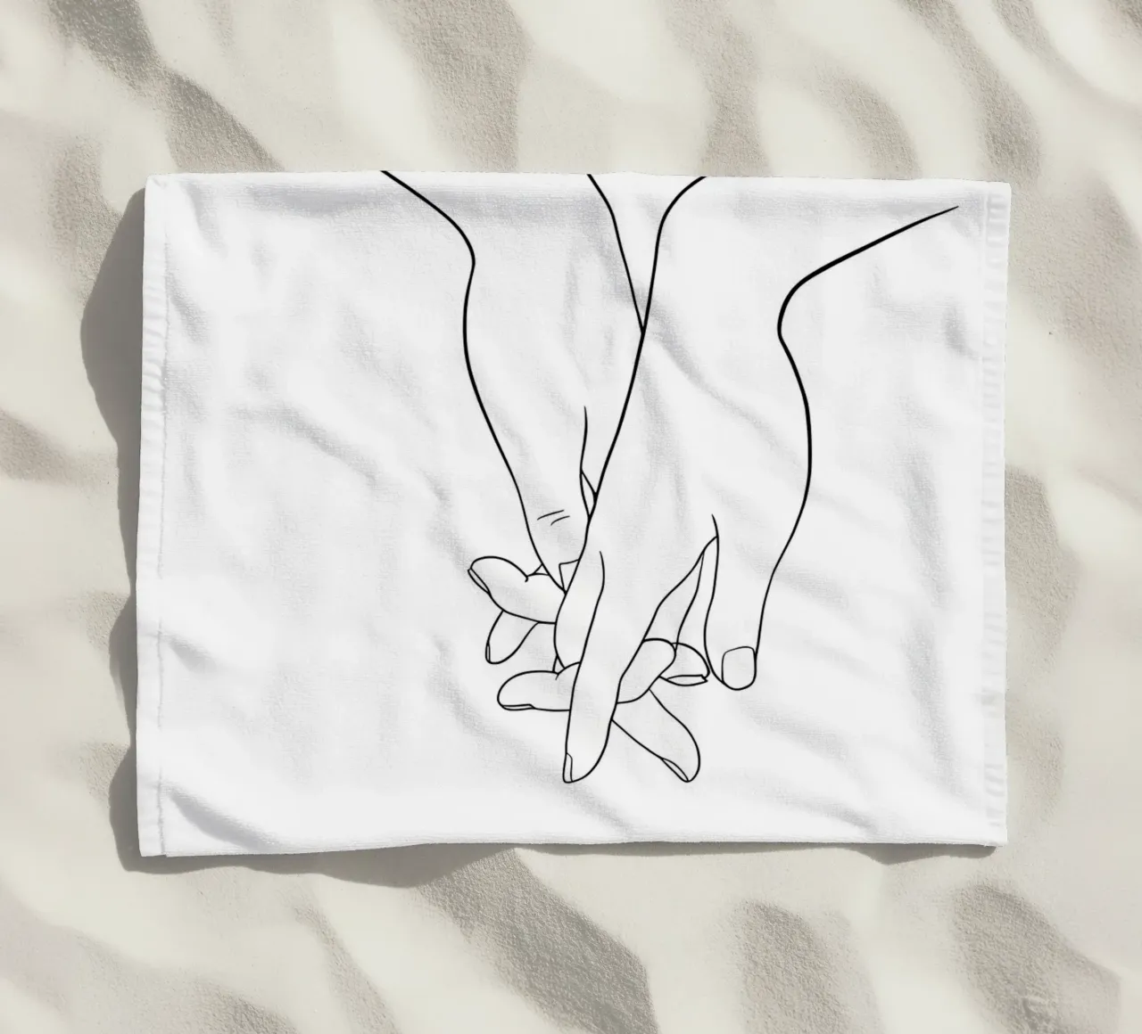 Manos que se sostienen Arte lineal minimalista toalla de playa de Viv Line Art