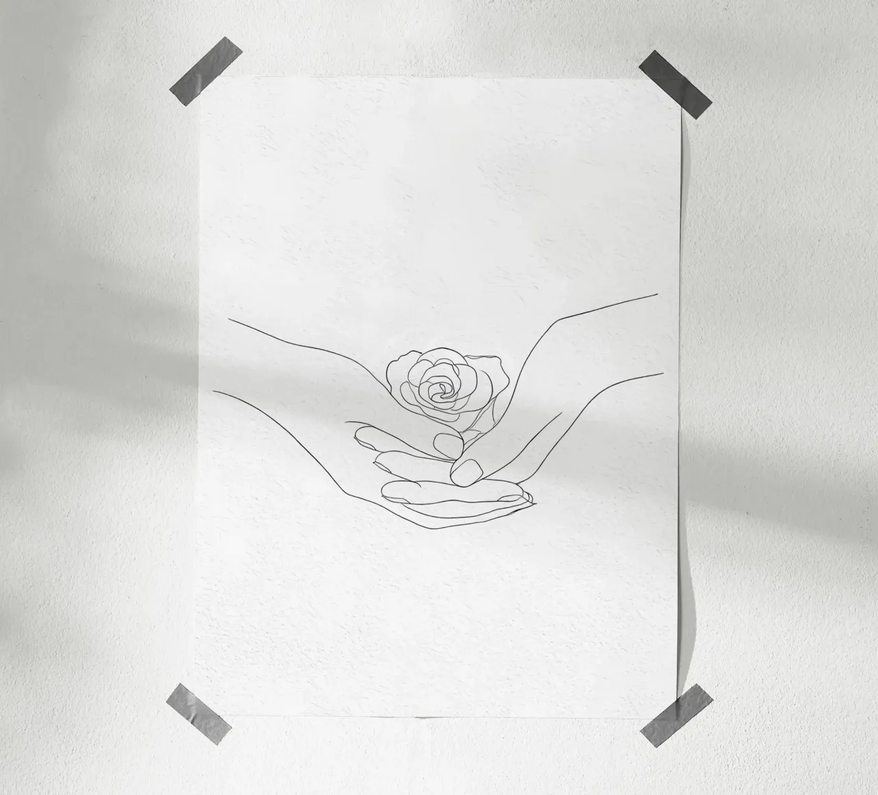 Flower In Hand Minimalist Line Art poster with aluminum frame by Viv Line Art