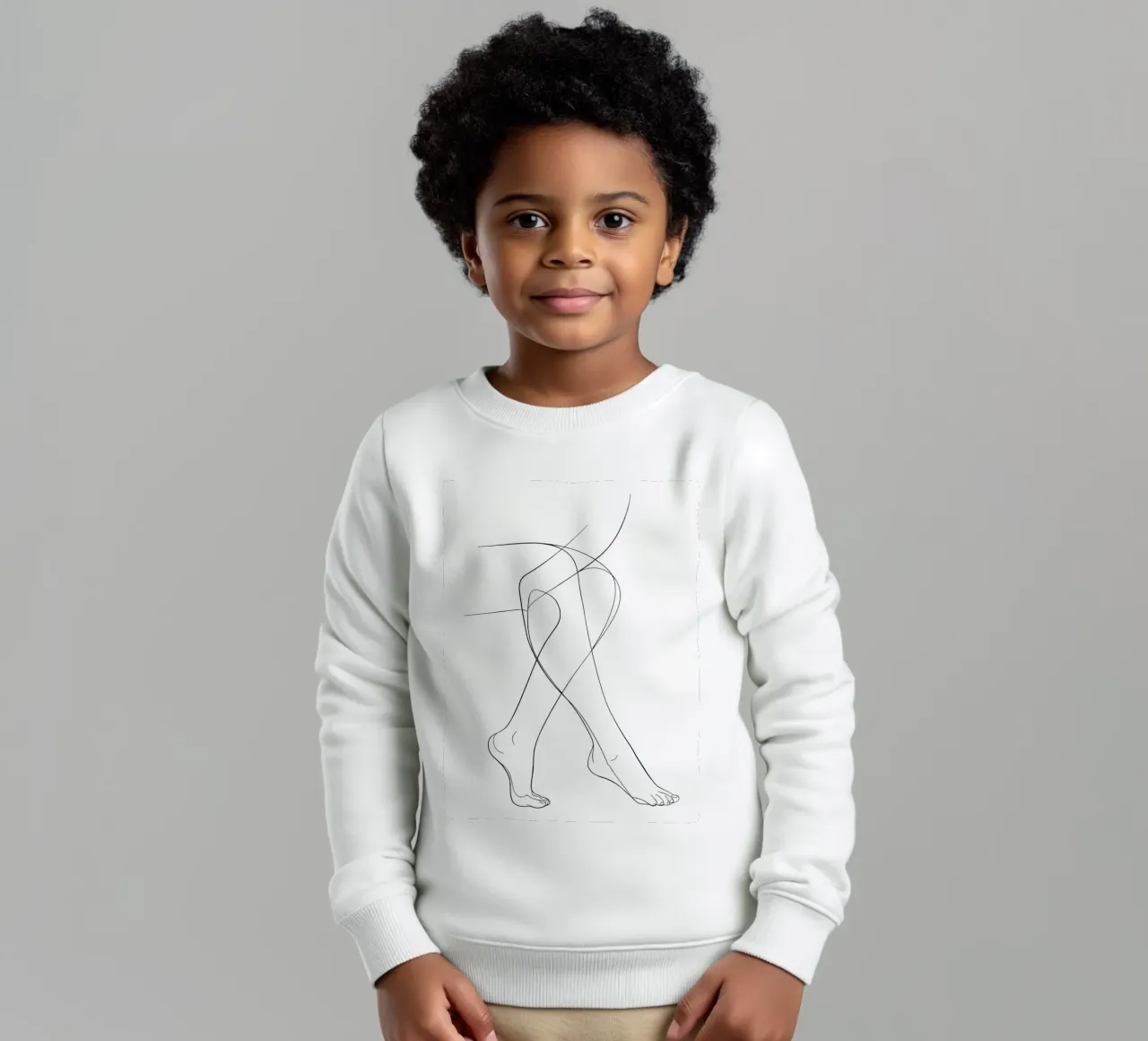 Arte lineare minimalista di gambe collegate felpa bambino da Viv Line Art