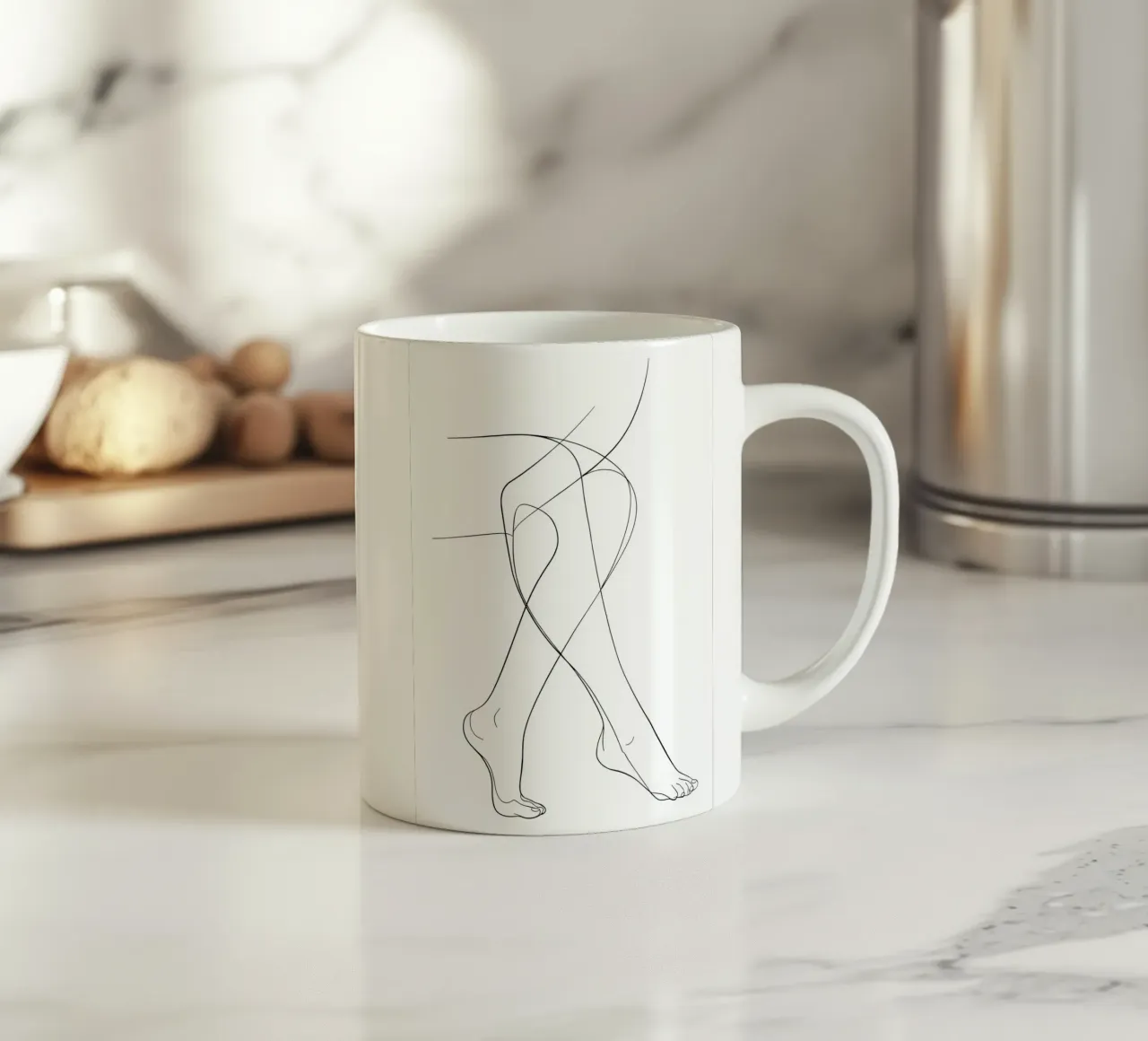 Arte lineare minimalista di gambe collegate tazza in ceramica da Viv Line Art