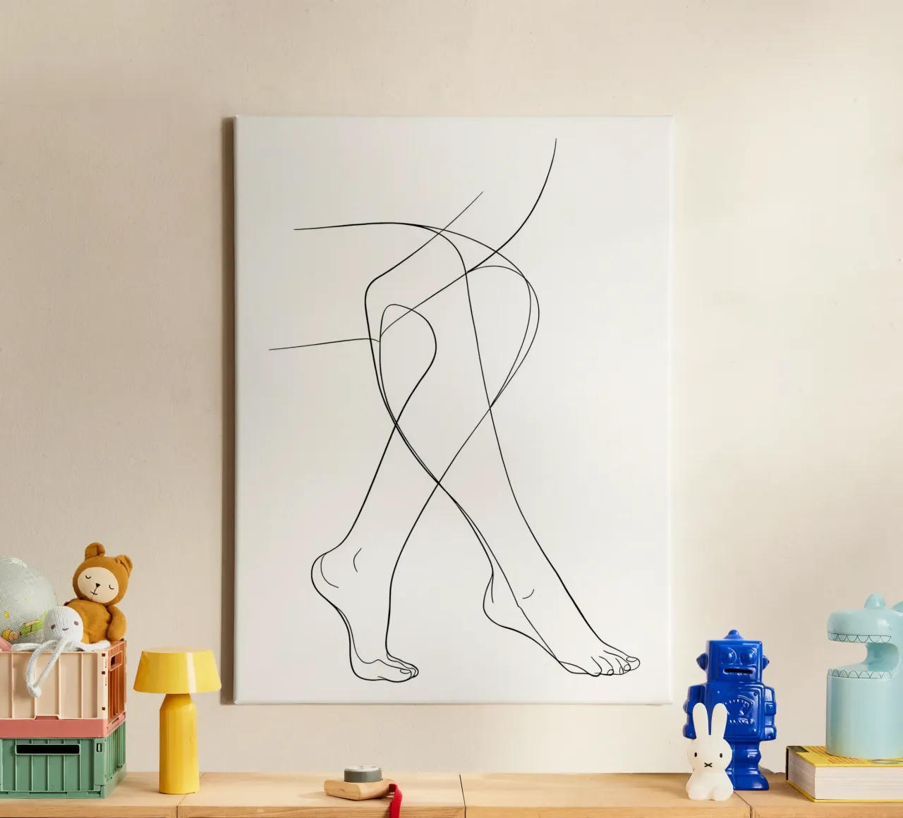 Arte lineare minimalista di gambe collegate tela con Cornice a cassetta da Viv Line Art