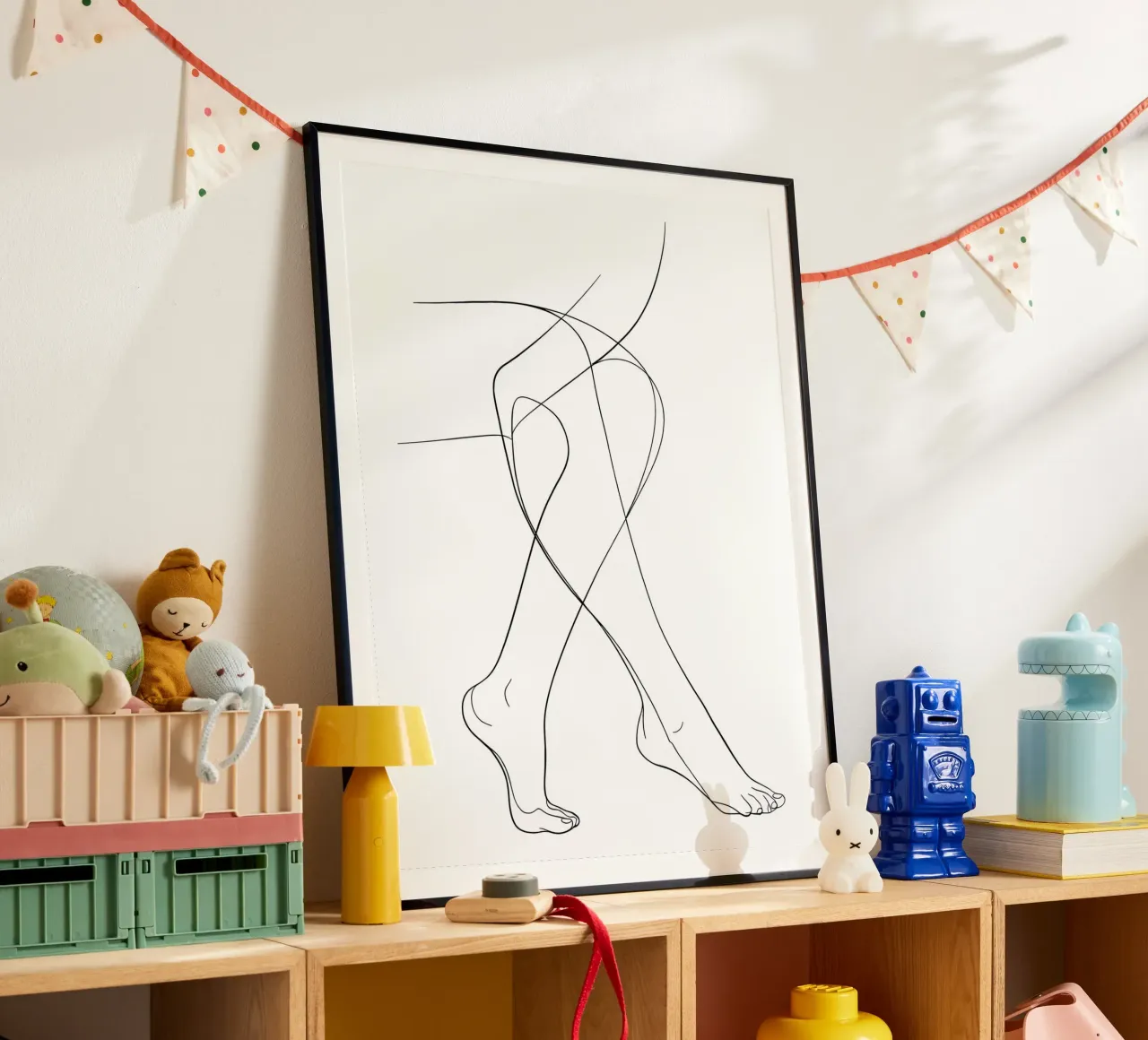 Arte lineare minimalista di gambe collegate carta hahnemühle da Viv Line Art