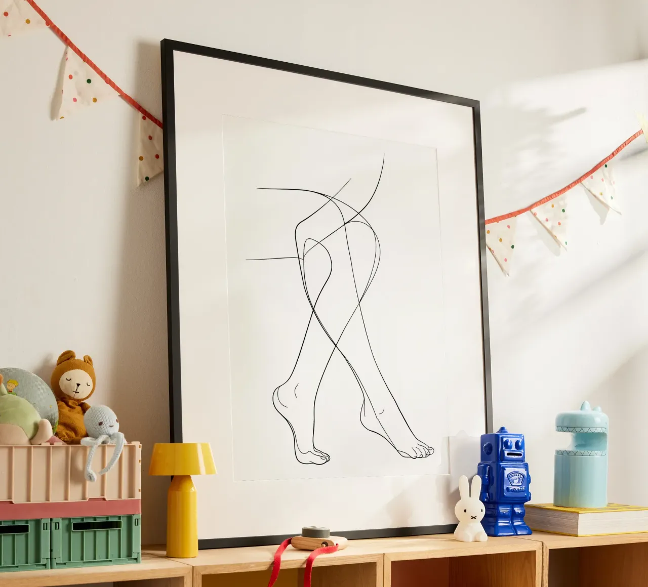 Arte lineare minimalista di gambe collegate carta hahnemühle da Viv Line Art