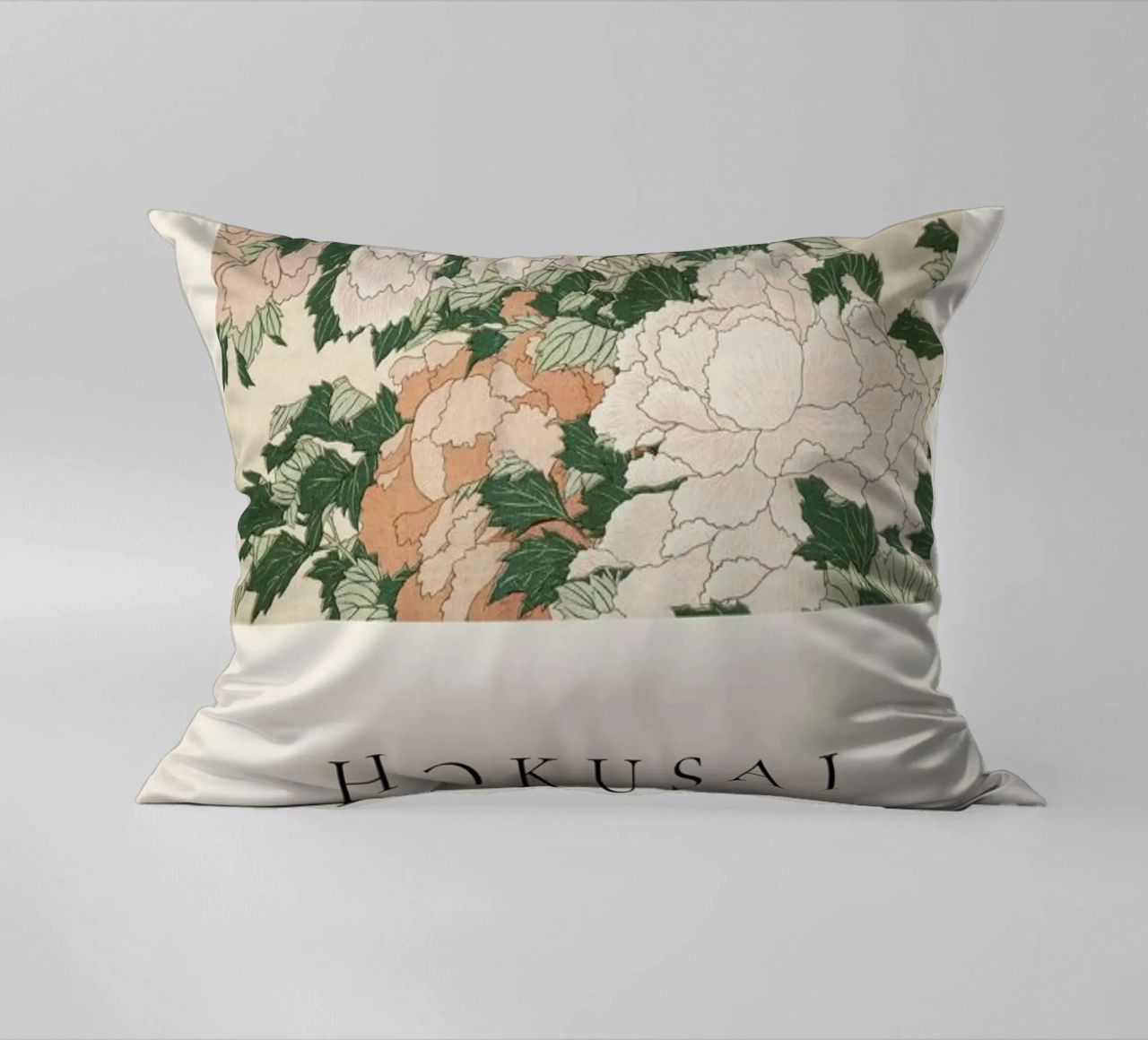 Hokusai - Pink and Red Peonies Blown to the Left in a Breeze and a Butterfly coussin de ARTOTHEK