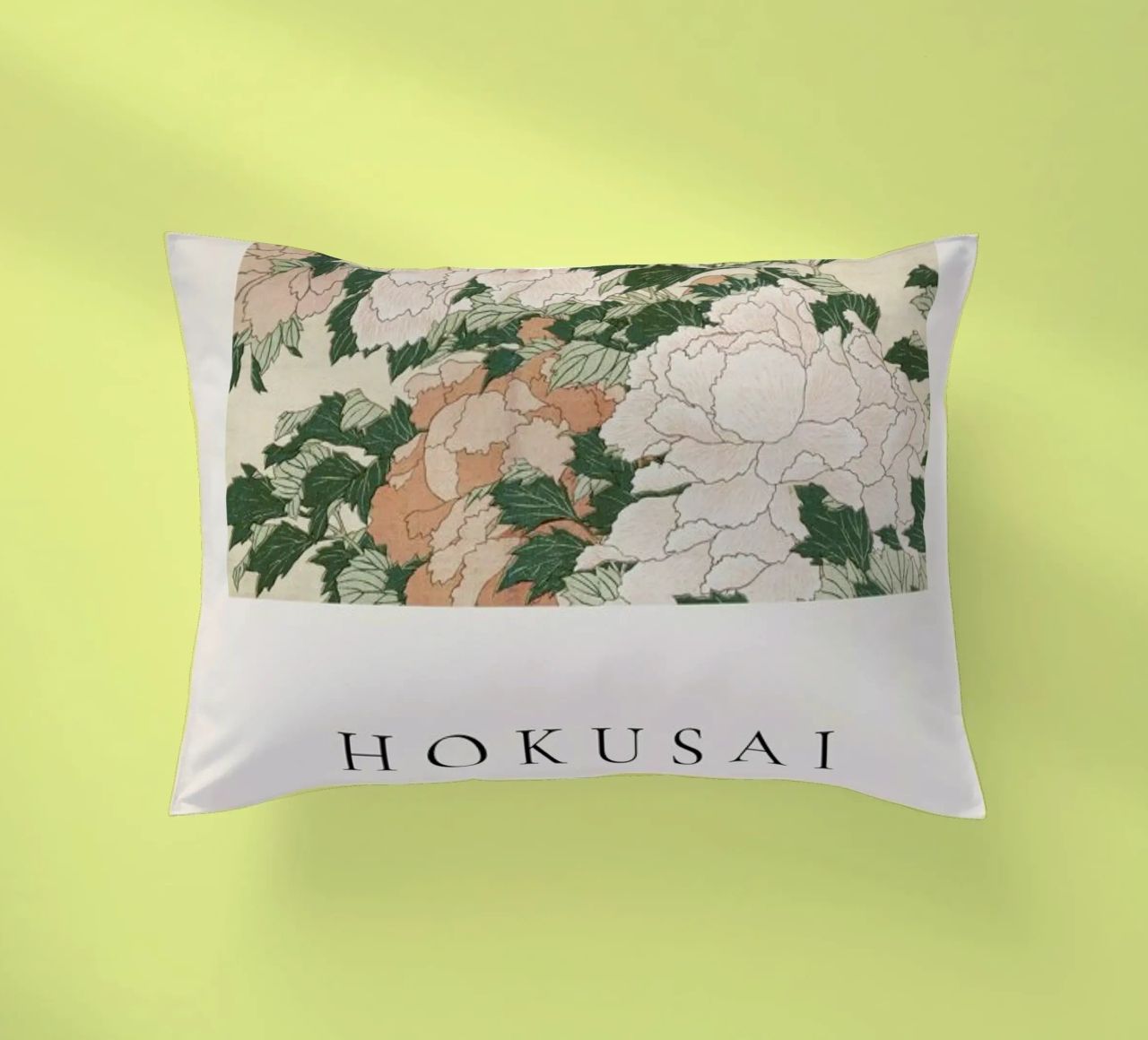 Hokusai - Pink and Red Peonies Blown to the Left in a Breeze and a Butterfly coussin de ARTOTHEK