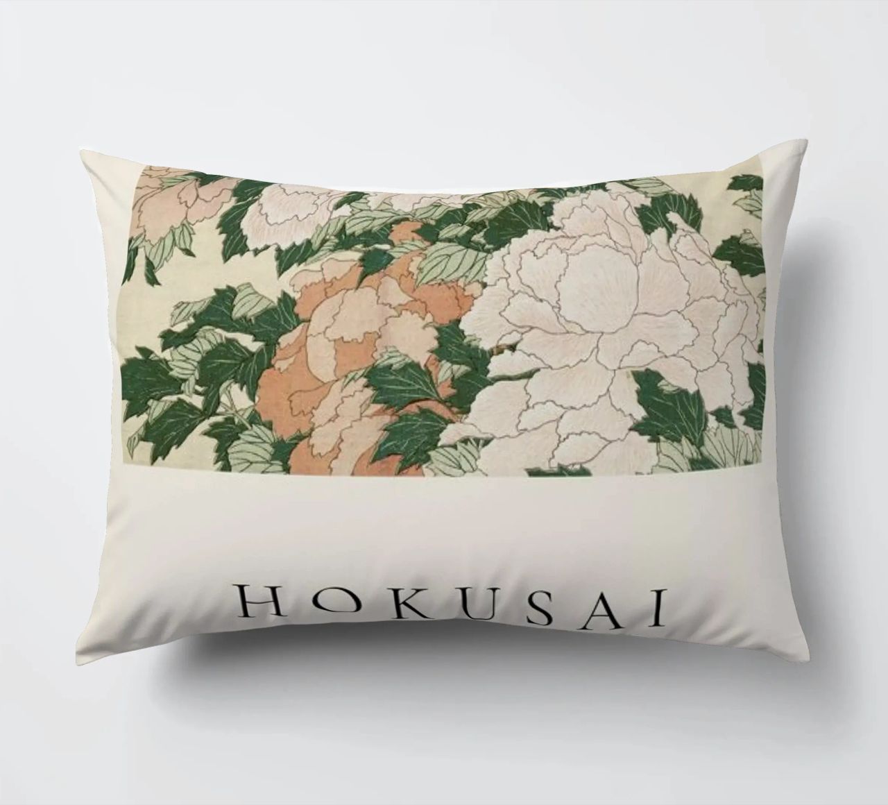 Hokusai - Pink and Red Peonies Blown to the Left in a Breeze and a Butterfly coussin de ARTOTHEK