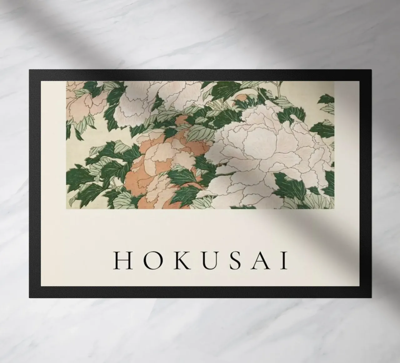Hokusai - Pink and Red Peonies Blown to the Left in a Breeze and a Butterfly zerbino da ARTOTHEK