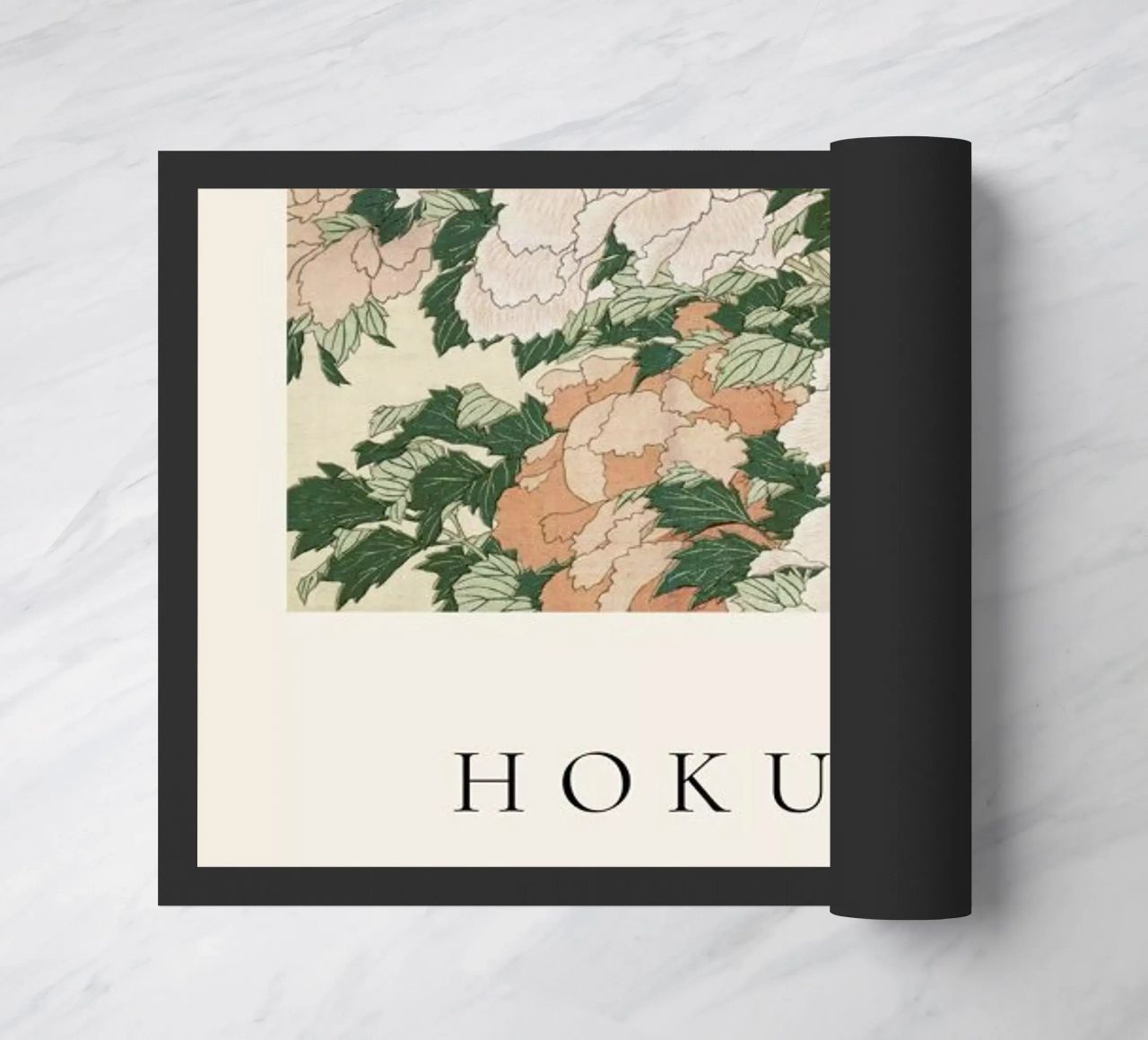 Hokusai - Pink and Red Peonies Blown to the Left in a Breeze and a Butterfly paillasson de ARTOTHEK