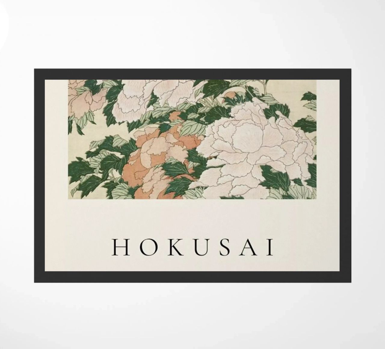 Hokusai - Pink and Red Peonies Blown to the Left in a Breeze and a Butterfly paillasson de ARTOTHEK