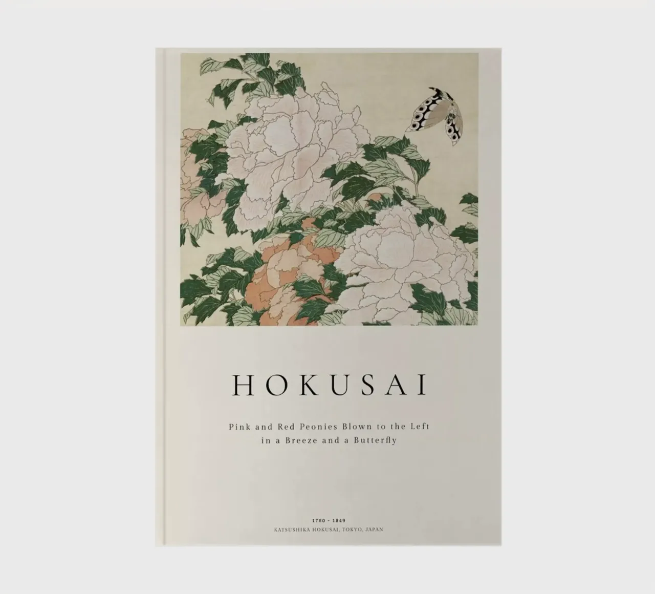 Hokusai - Pink and Red Peonies Blown to the Left in a Breeze and a Butterfly diario da ARTOTHEK