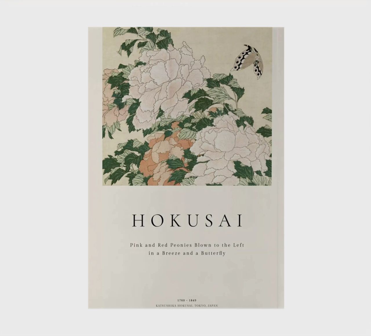 Hokusai - Pink and Red Peonies Blown to the Left in a Breeze and a Butterfly carnet de notes de ARTOTHEK