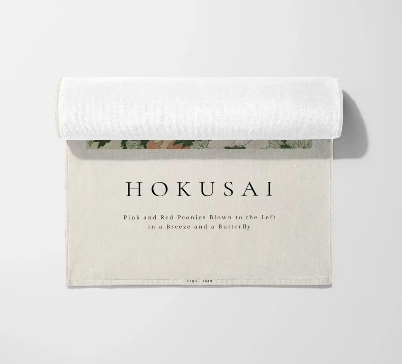 Hokusai - Pink and Red Peonies Blown to the Left in a Breeze and a Butterfly telo mare da ARTOTHEK