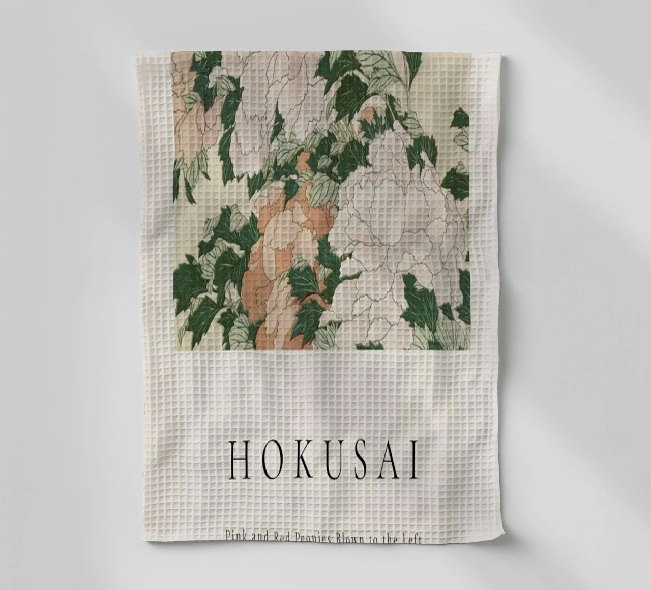 Hokusai - Pink and Red Peonies Blown to the Left in a Breeze and a Butterfly torchon de ARTOTHEK