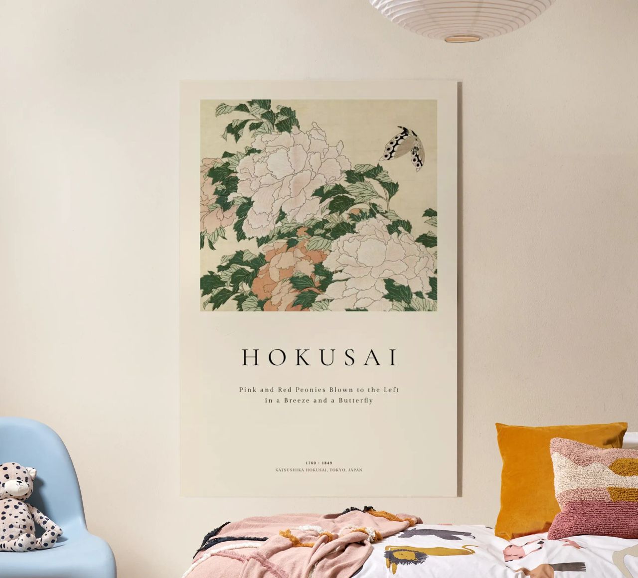 Hokusai - Pink and Red Peonies Blown to the Left in a Breeze and a Butterfly plexiglas de ARTOTHEK