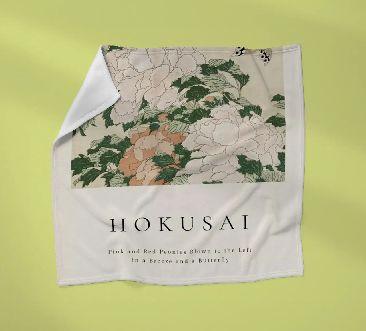 Hokusai - Pink and Red Peonies Blown to the Left in a Breeze and a Butterfly coperta in pile da ARTOTHEK