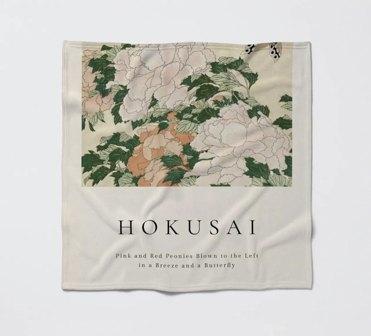 Hokusai - Pink and Red Peonies Blown to the Left in a Breeze and a Butterfly coperta in pile da ARTOTHEK
