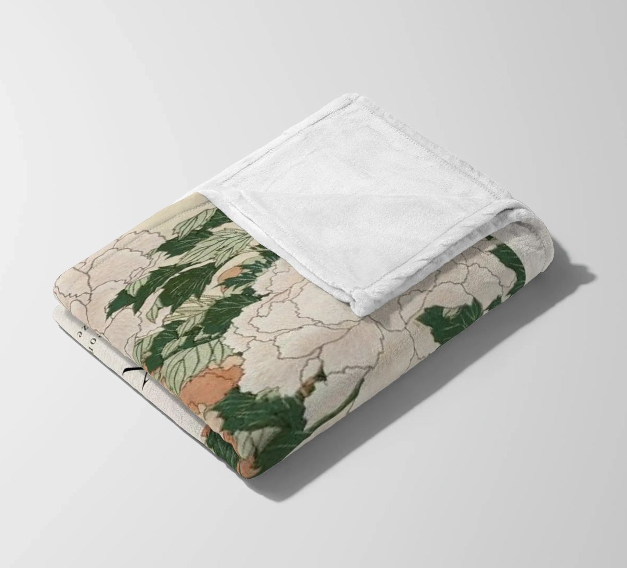Hokusai - Pink and Red Peonies Blown to the Left in a Breeze and a Butterfly plaid polaire de ARTOTHEK