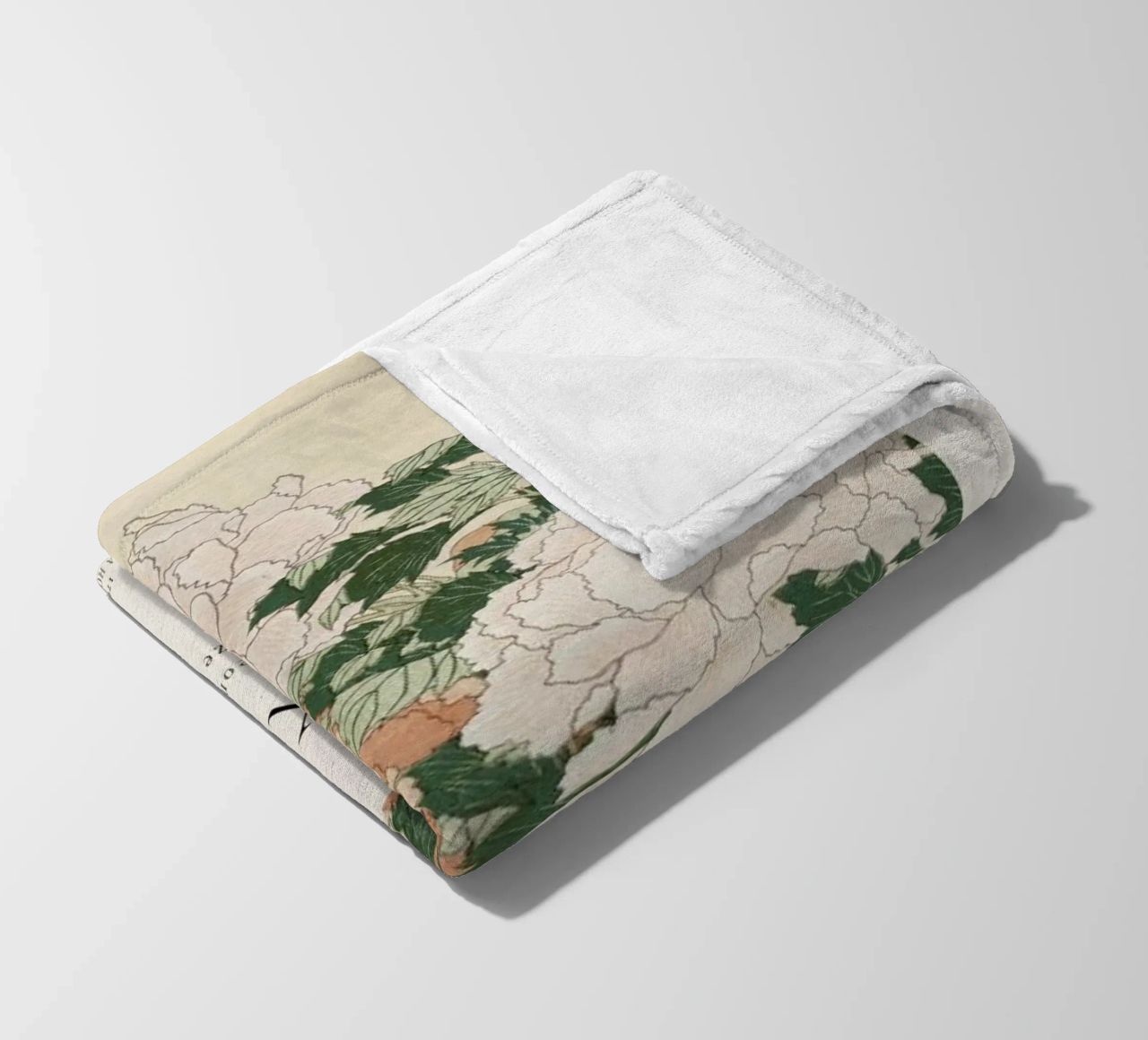 Hokusai - Pink and Red Peonies Blown to the Left in a Breeze and a Butterfly plaid polaire de ARTOTHEK