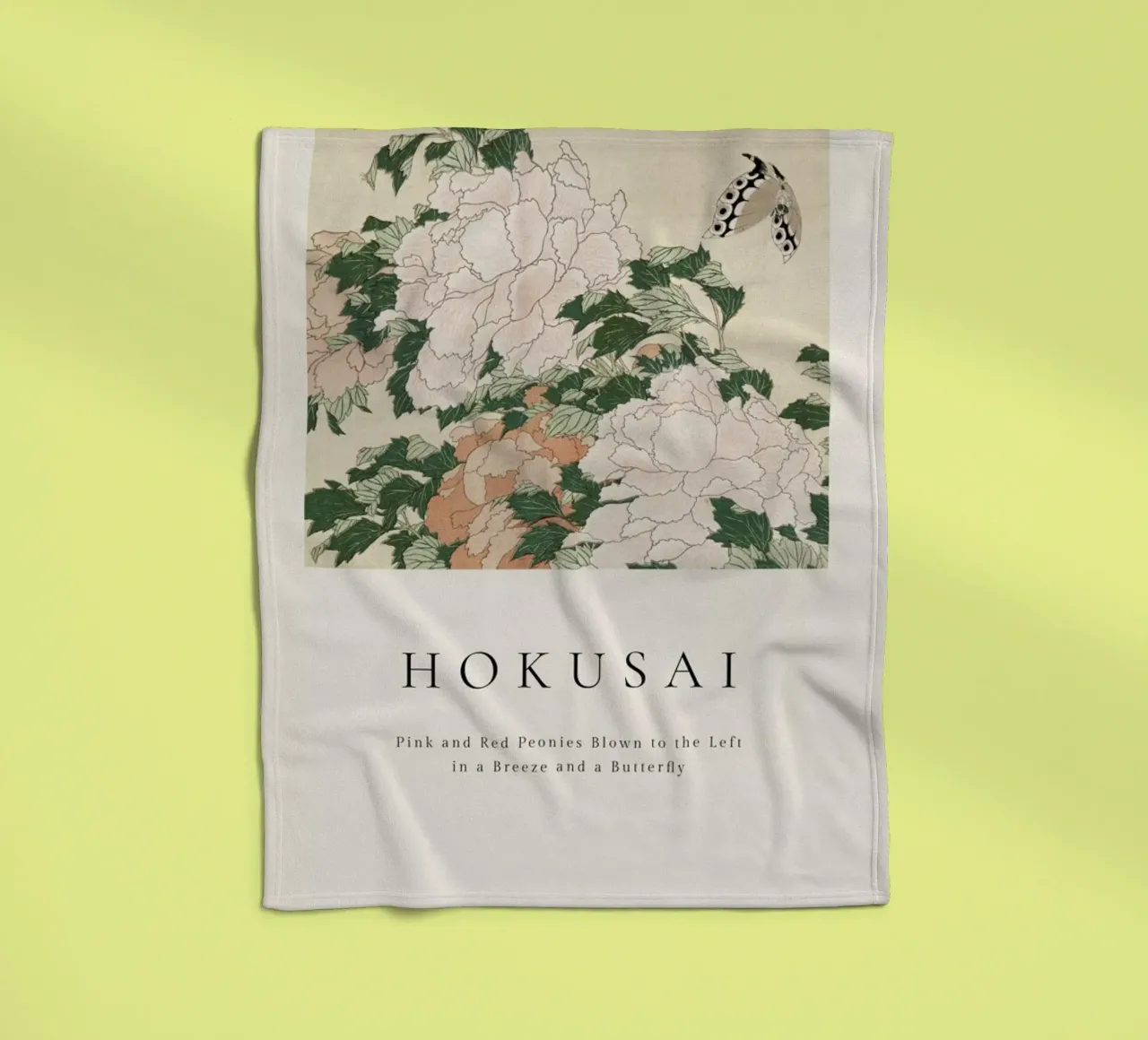 Hokusai - Pink and Red Peonies Blown to the Left in a Breeze and a Butterfly coperta in pile da ARTOTHEK