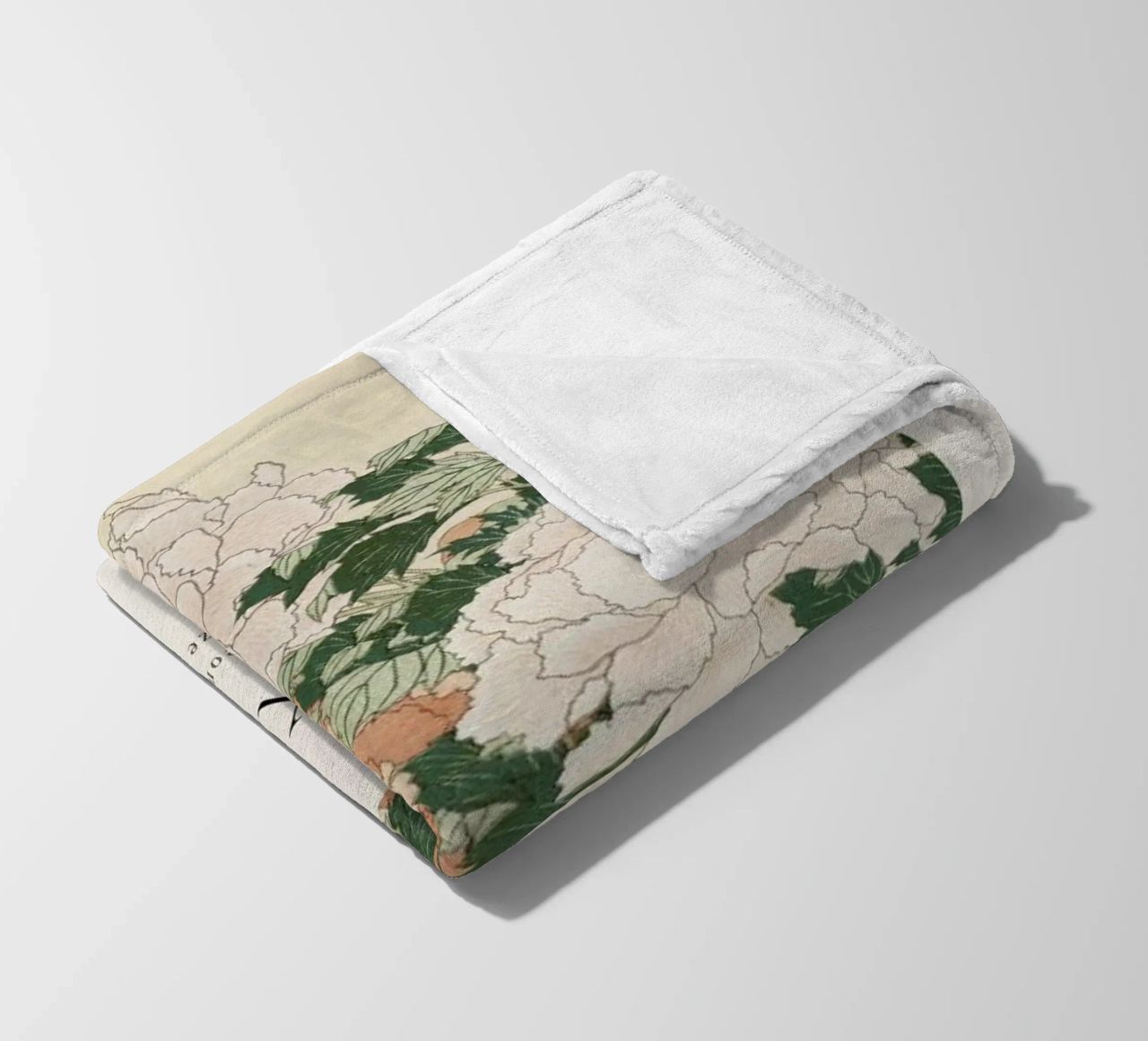 Hokusai - Pink and Red Peonies Blown to the Left in a Breeze and a Butterfly plaid polaire de ARTOTHEK