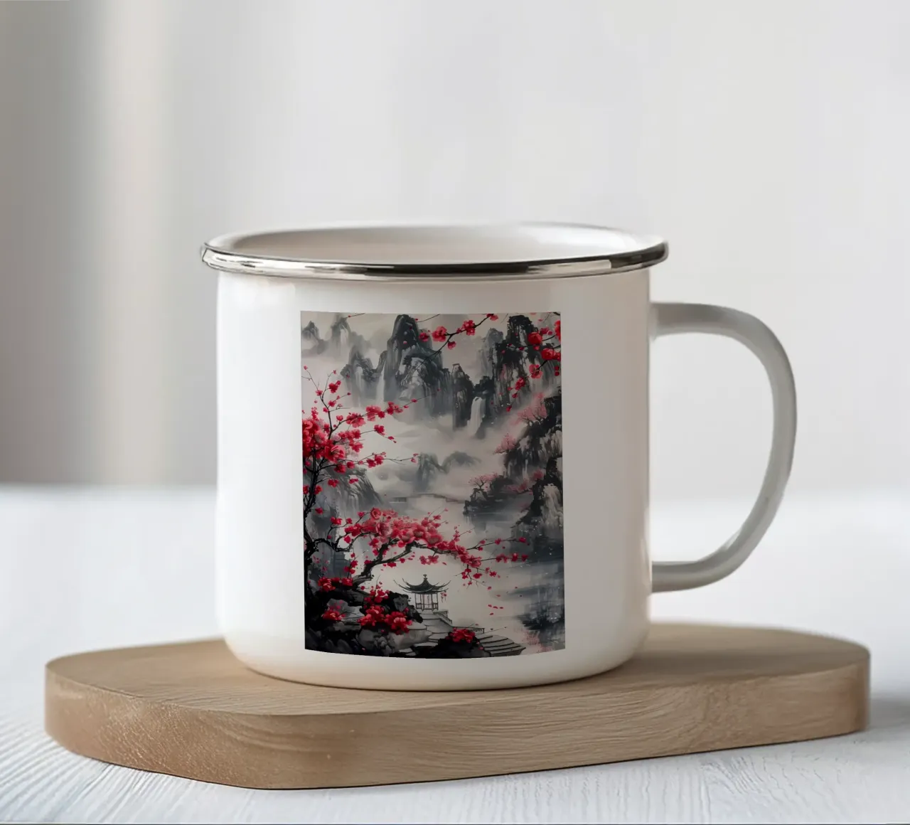 paesaggio giapponese tazza in smalto da Rebecca Clark Wyrick