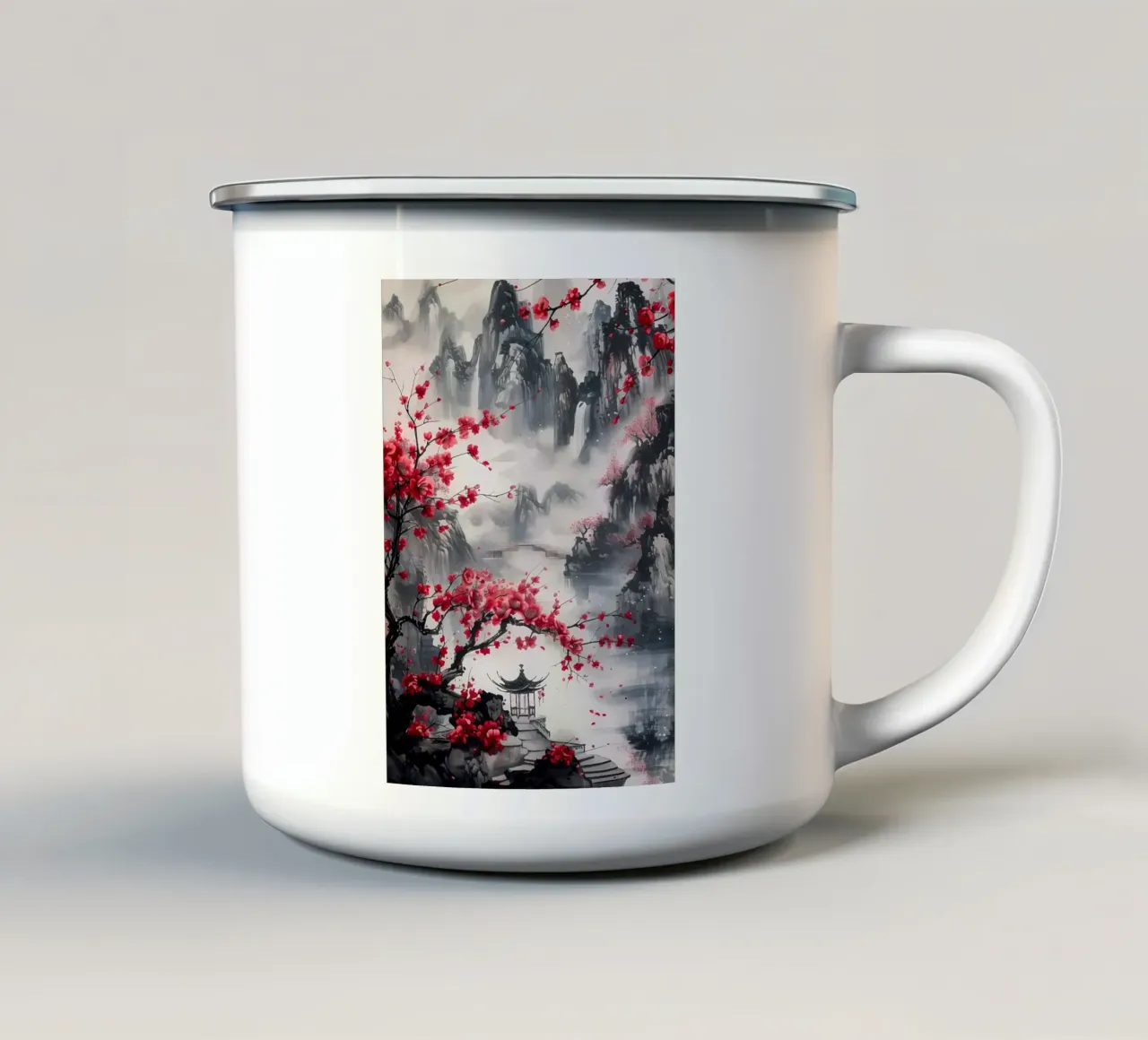 paesaggio giapponese tazza in smalto da Rebecca Clark Wyrick