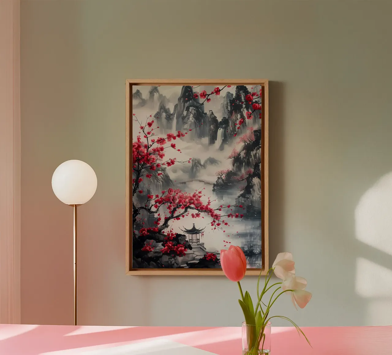 japans landschap canvas met Baklijst van Rebecca Clark Wyrick