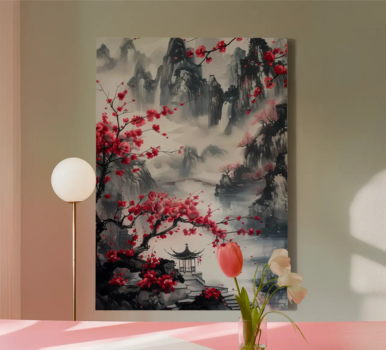 japans landschap canvas met Baklijst van Rebecca Clark Wyrick